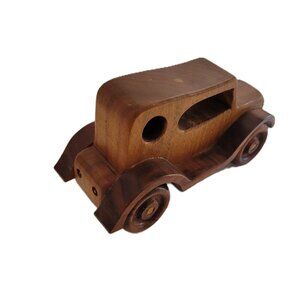Wooden Car Toy Handcrafted Movable Wheels Vintage